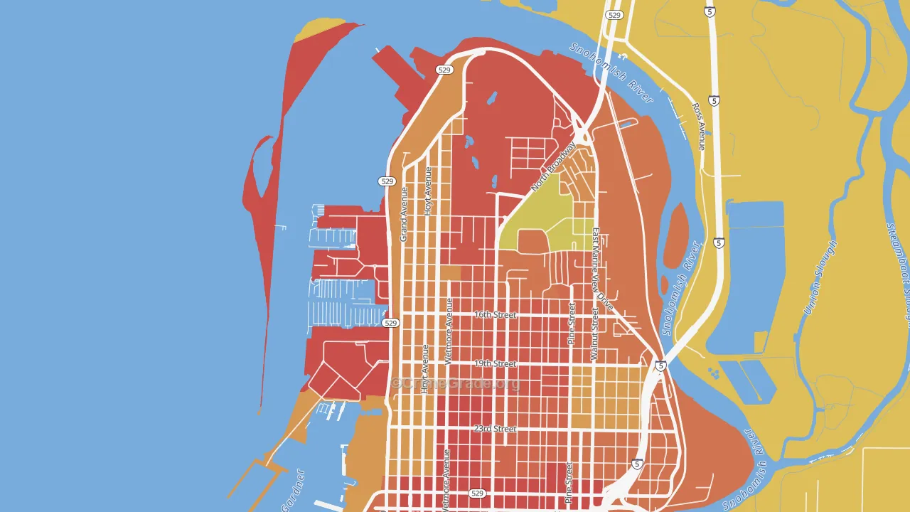 Northwest Everett, Everett, WA Map of Burglary Rates