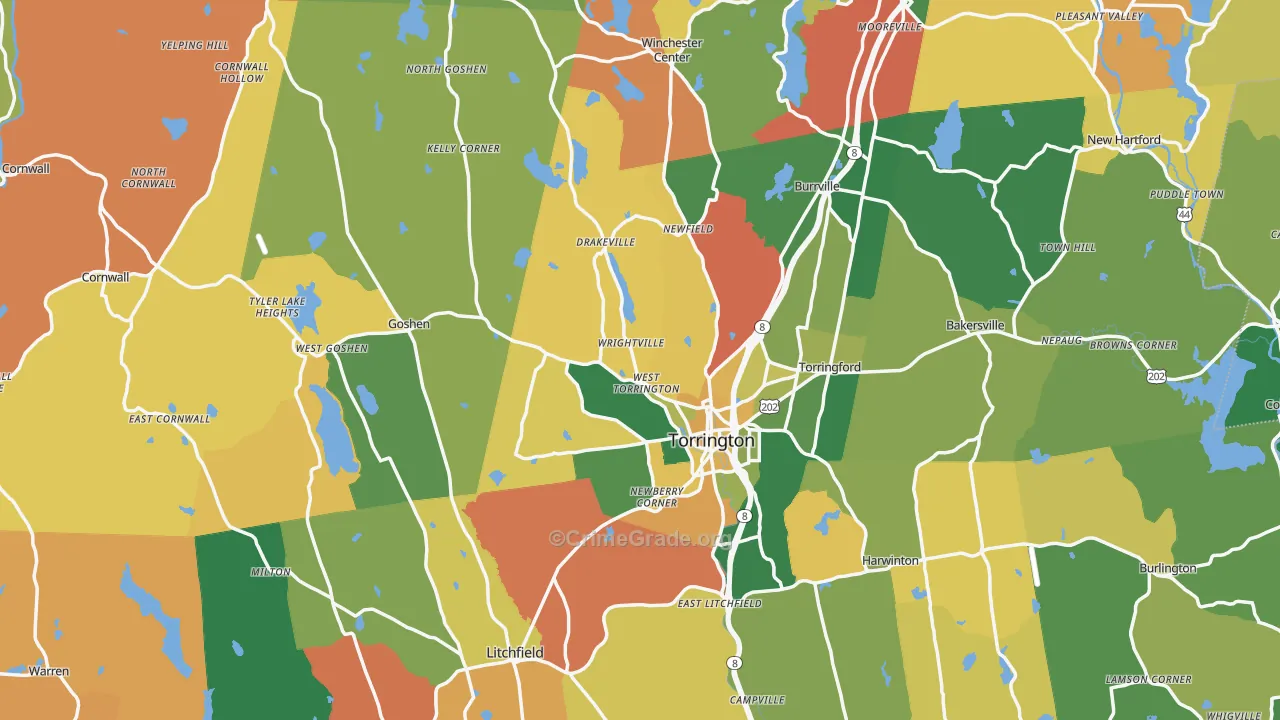 Northwest Hills Planning Region, CT Map of Burglary Rates