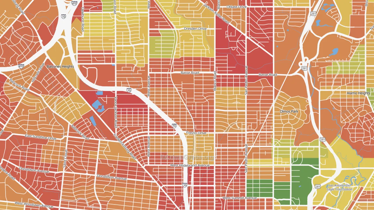 Northwest Los Angeles Heights, San Antonio, TX Map of Burglary Rates