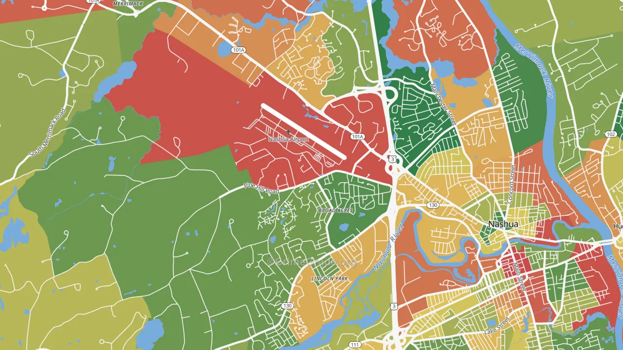 Northwest Nashua, Nashua, NH Map of Burglary Rates