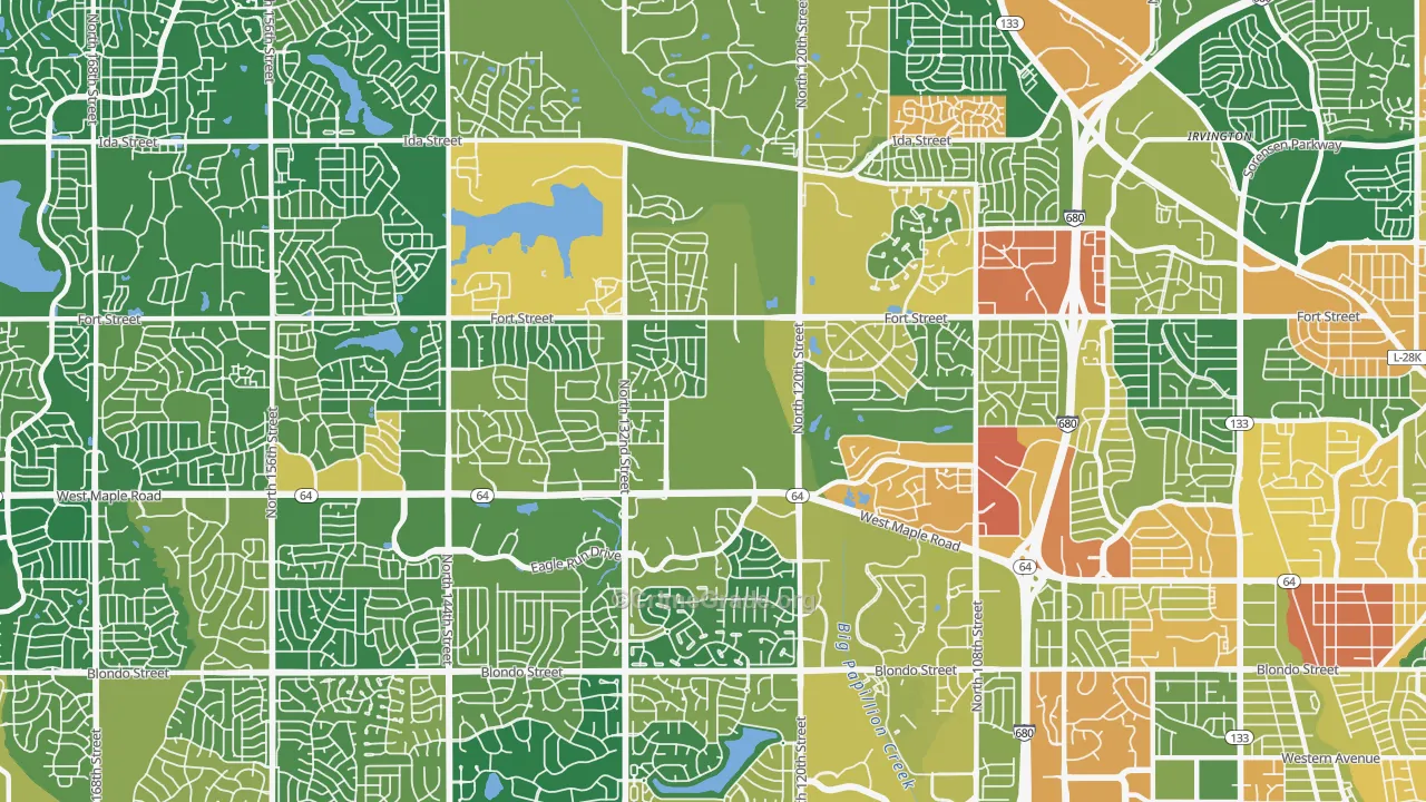 Northwest Omaha, Omaha, NE Map of Burglary Rates