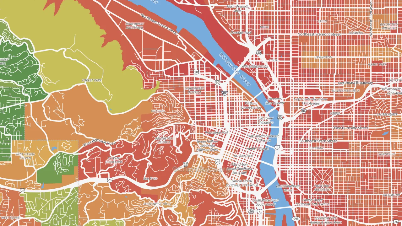 Northwest, Portland, OR Map of Burglary Rates