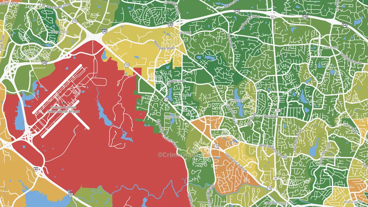 Northwest Raleigh, Raleigh, NC Map of Burglary Rates