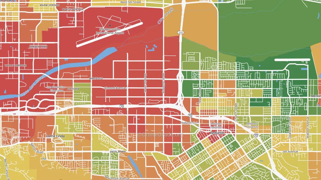 Northwest Redlands, Redlands, CA Map of Burglary Rates