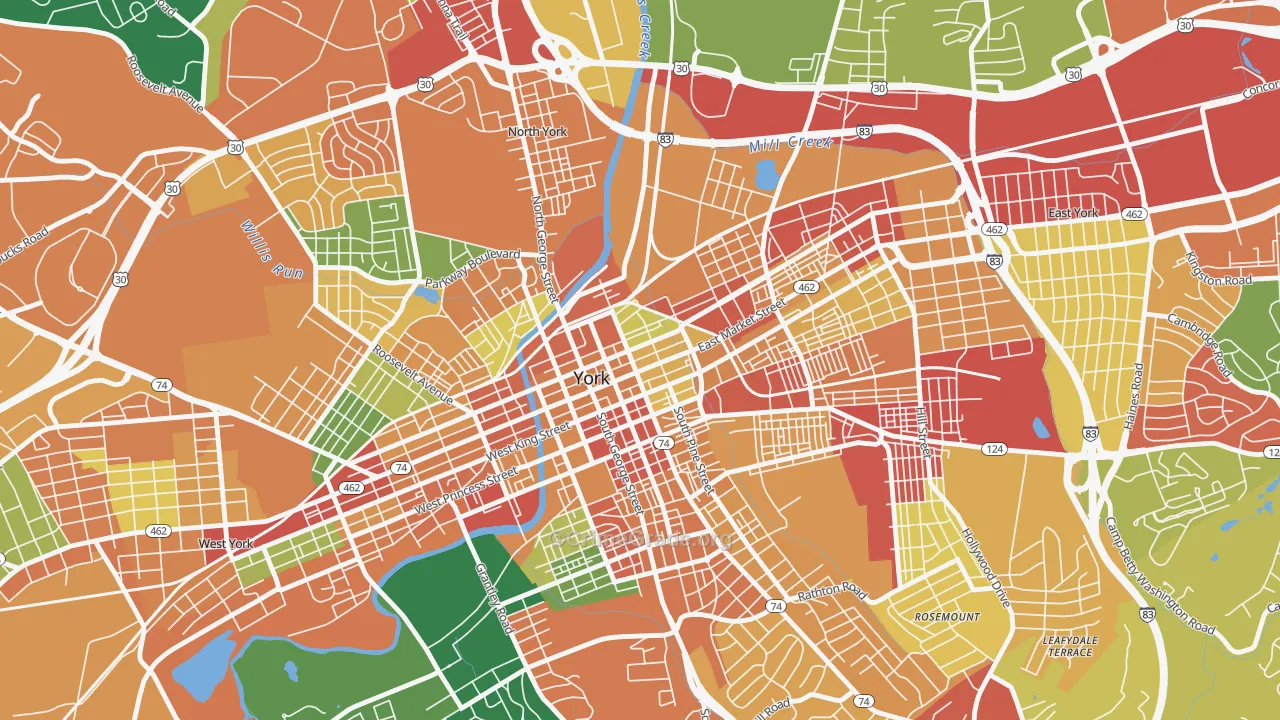 Northwest Triangle, York, PA Map of Burglary Rates