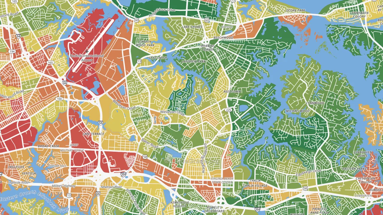 Northwest, Virginia Beach, VA Map of Burglary Rates