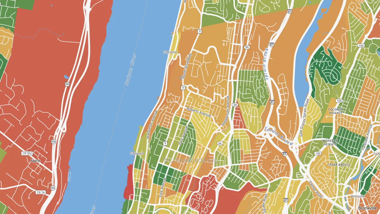Northwest Yonkers, Yonkers, NY Map of Burglary Rates