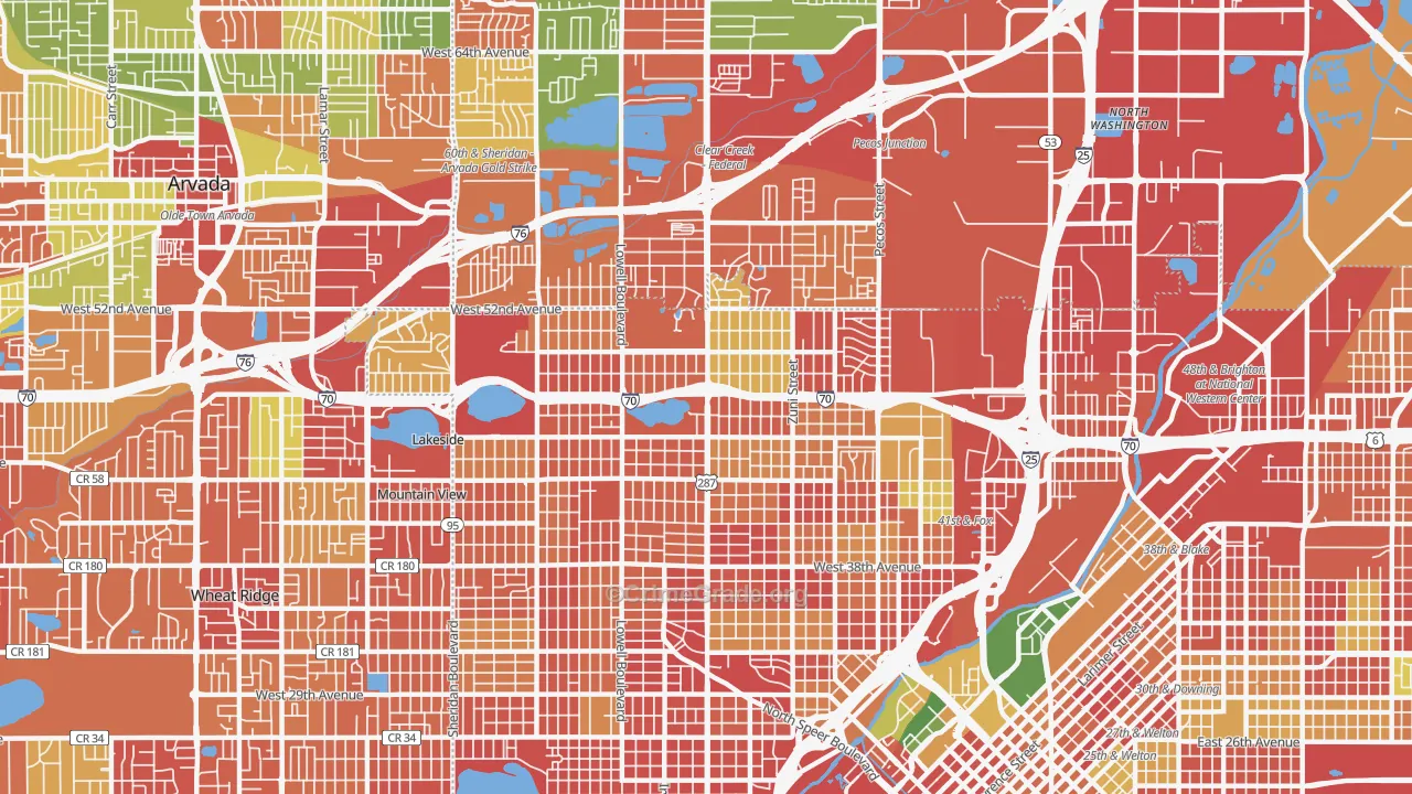 Northwestern Denver, Denver, CO Map of Burglary Rates