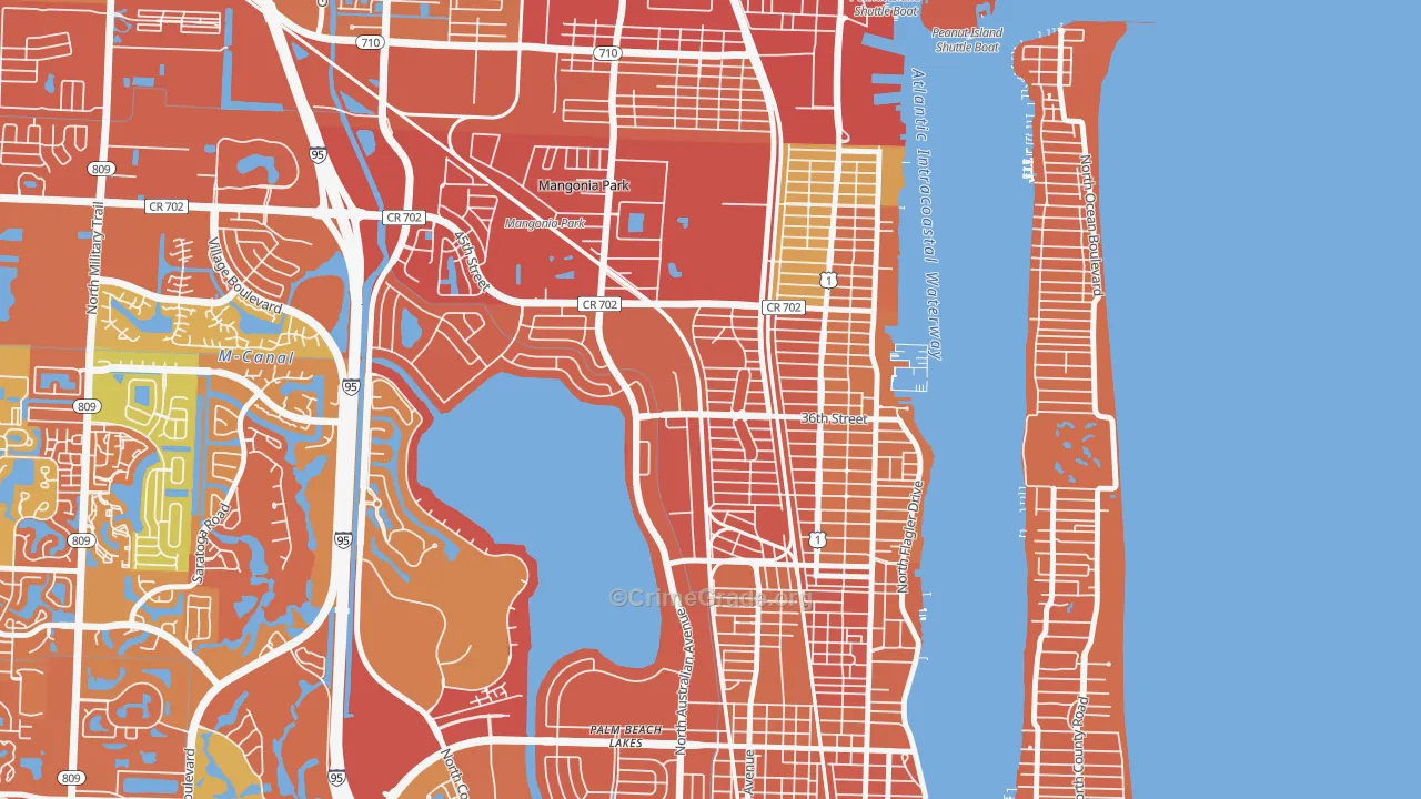 Northwood Hills, West Palm Beach, FL Map of Burglary Rates