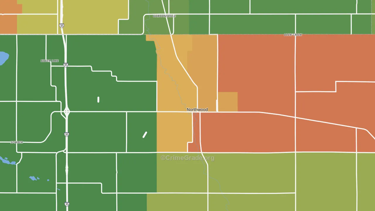 Northwood, IA Map of Burglary Rates