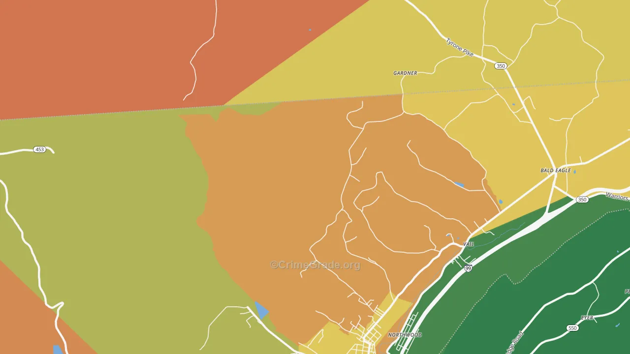 Northwood, PA Map of Burglary Rates