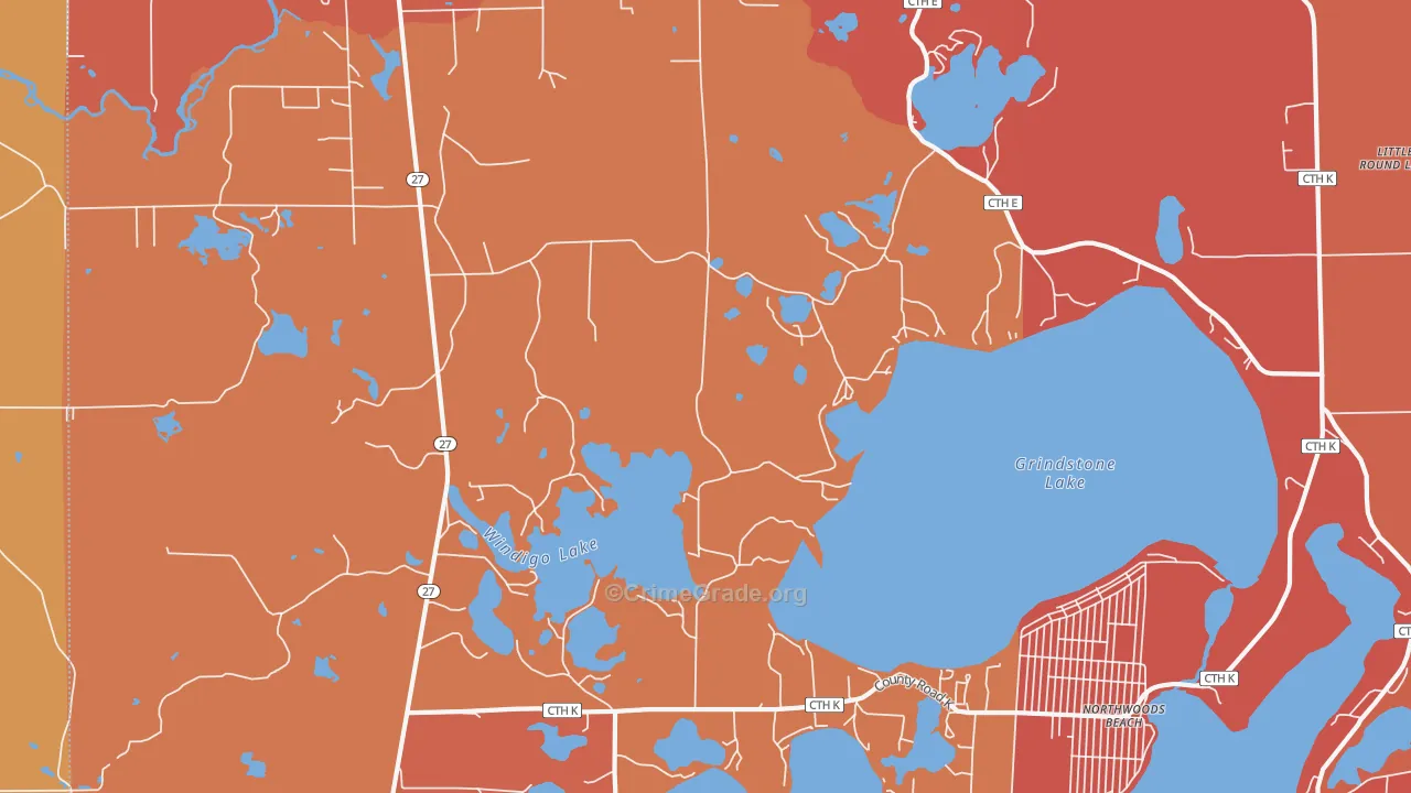 Northwoods Beach, WI Map of Burglary Rates
