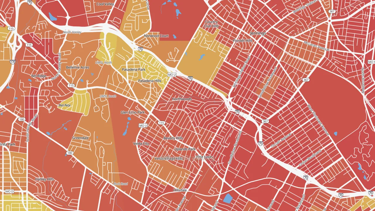 Northwoods, MO Map of Burglary Rates