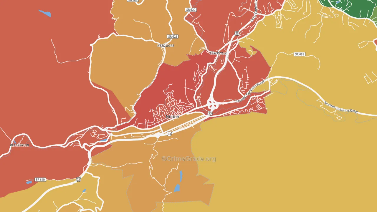 Norton City, VA Map of Burglary Rates
