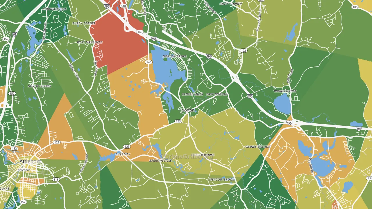 Norton, MA Map of Burglary Rates