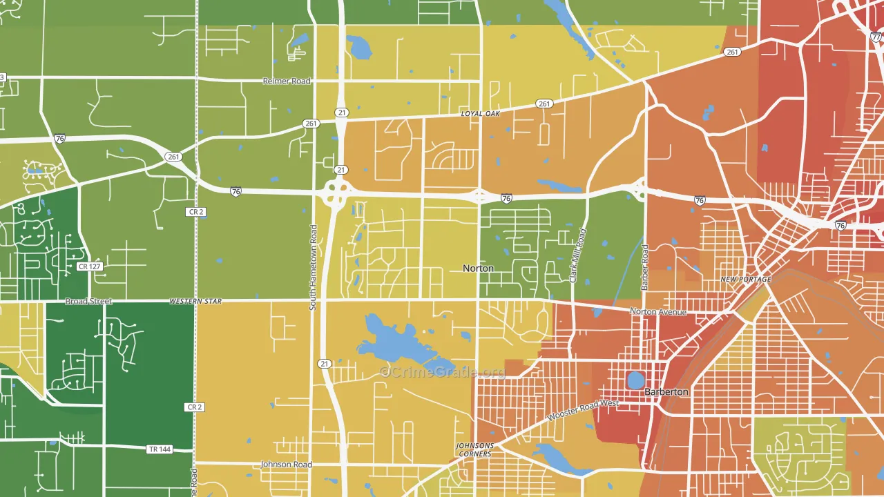 Norton, OH Map of Burglary Rates