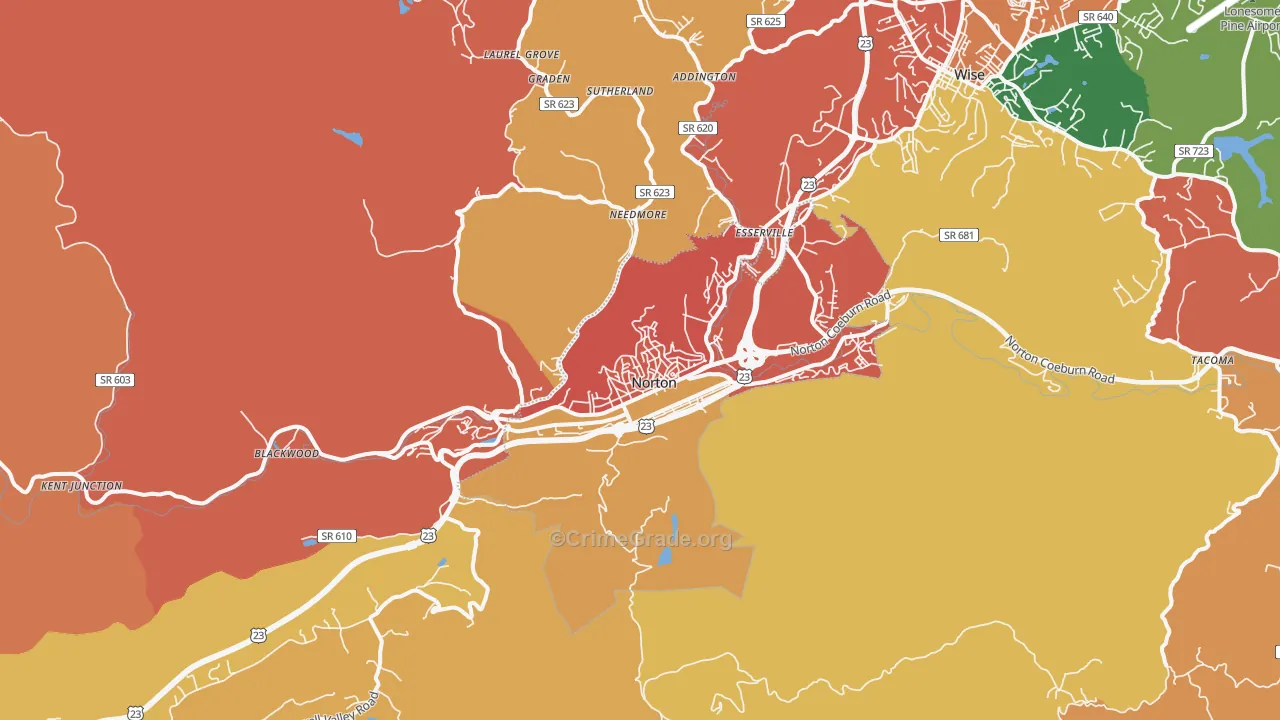 Norton, VA Map of Burglary Rates