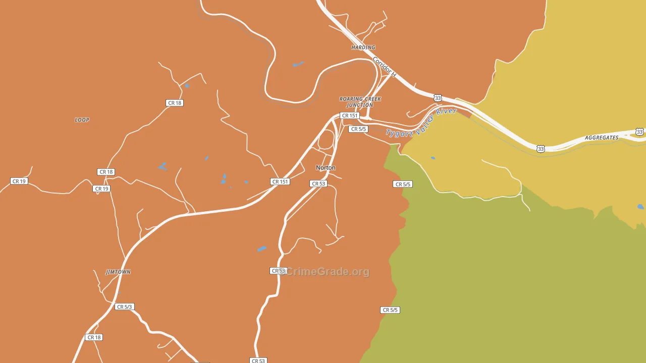Norton, WV Map of Burglary Rates