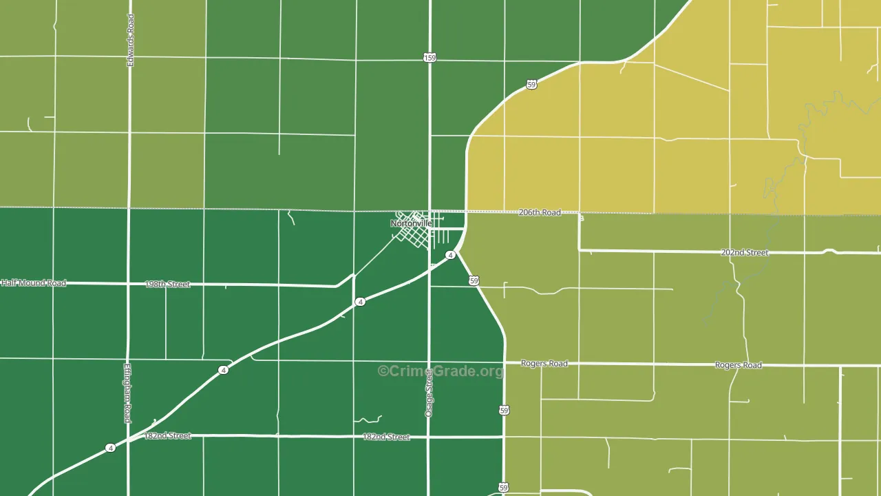 Nortonville, KS Map of Burglary Rates