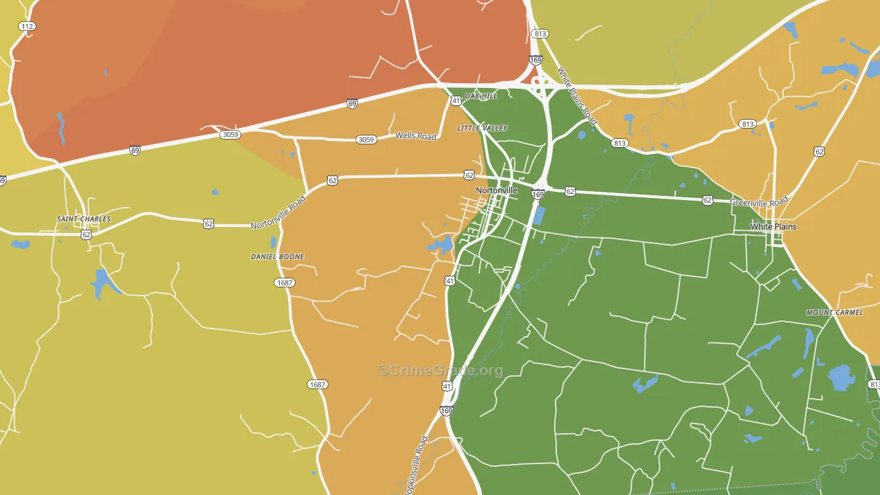 Nortonville, KY Map of Burglary Rates