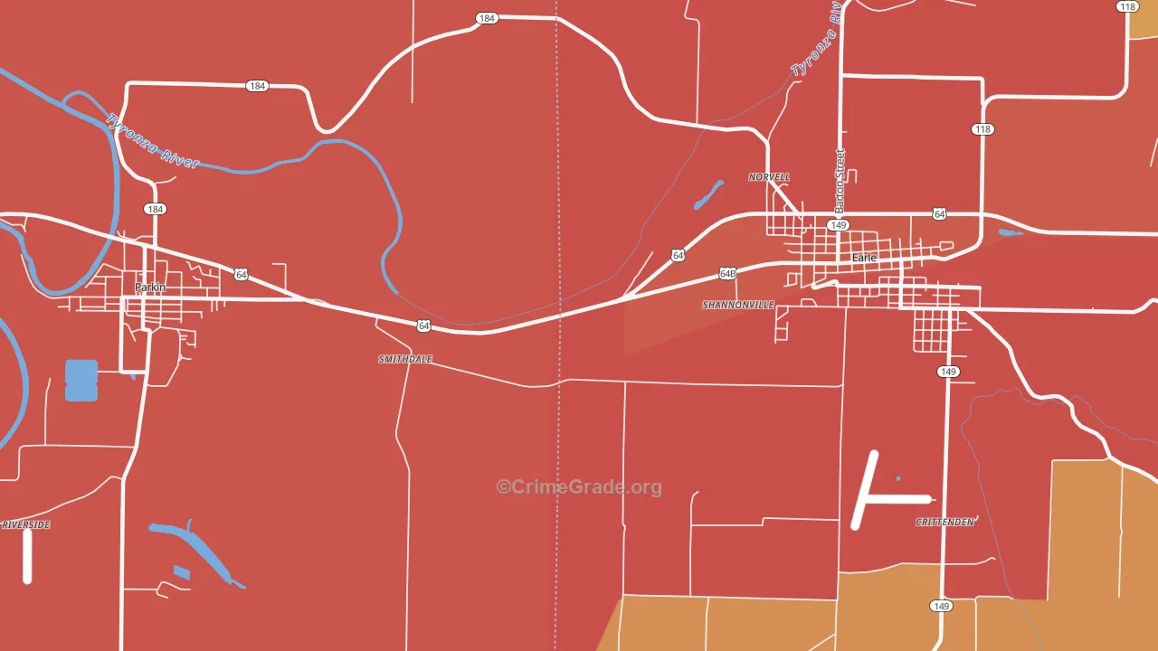 Norvell, AR Map of Burglary Rates