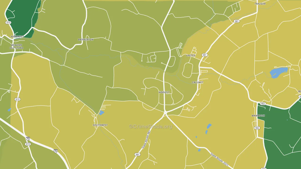 Norvelt, PA Map of Burglary Rates