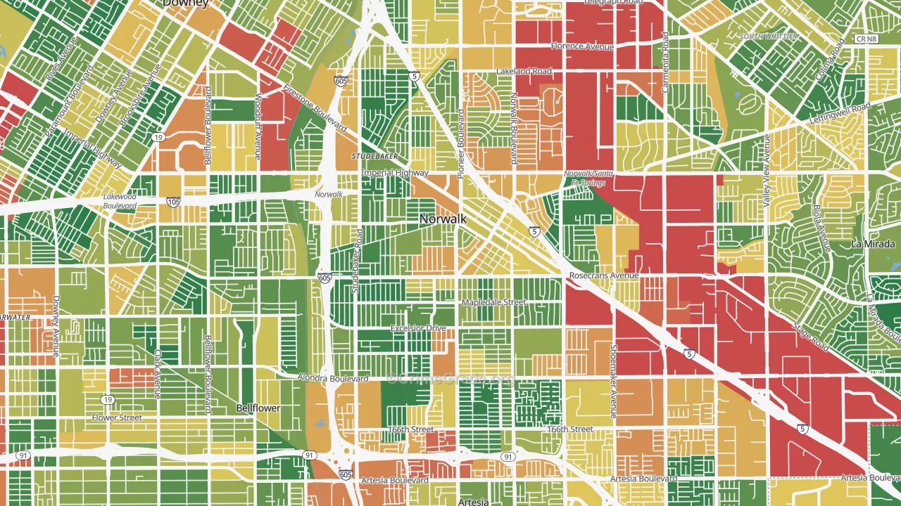 Norwalk, CA Map of Burglary Rates
