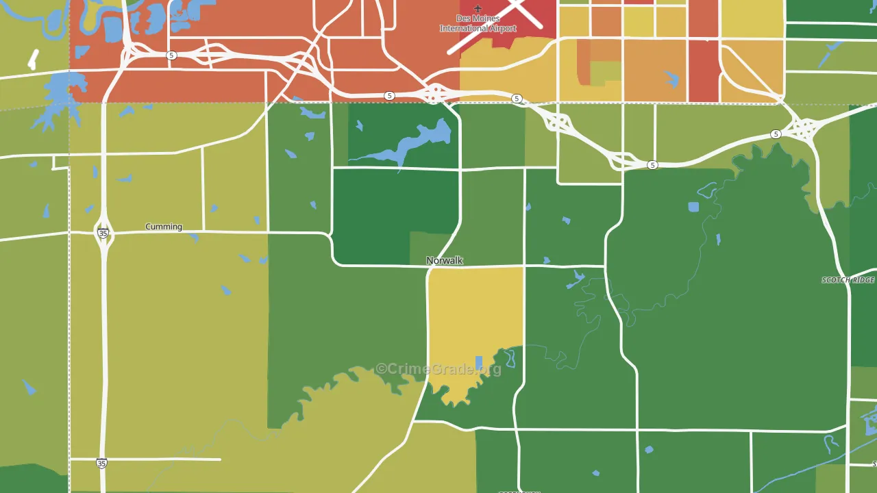 Norwalk, IA Map of Burglary Rates