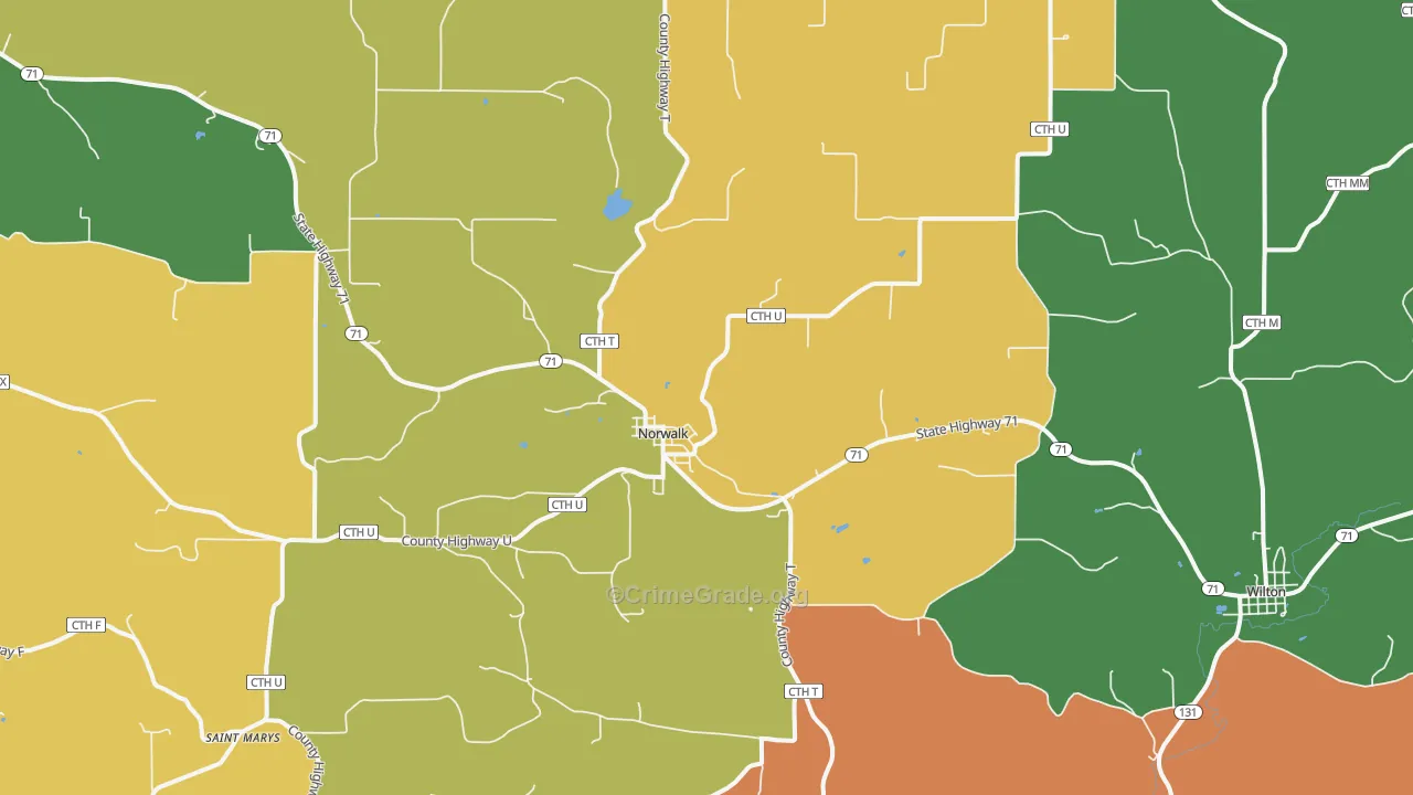 Norwalk, WI Map of Burglary Rates