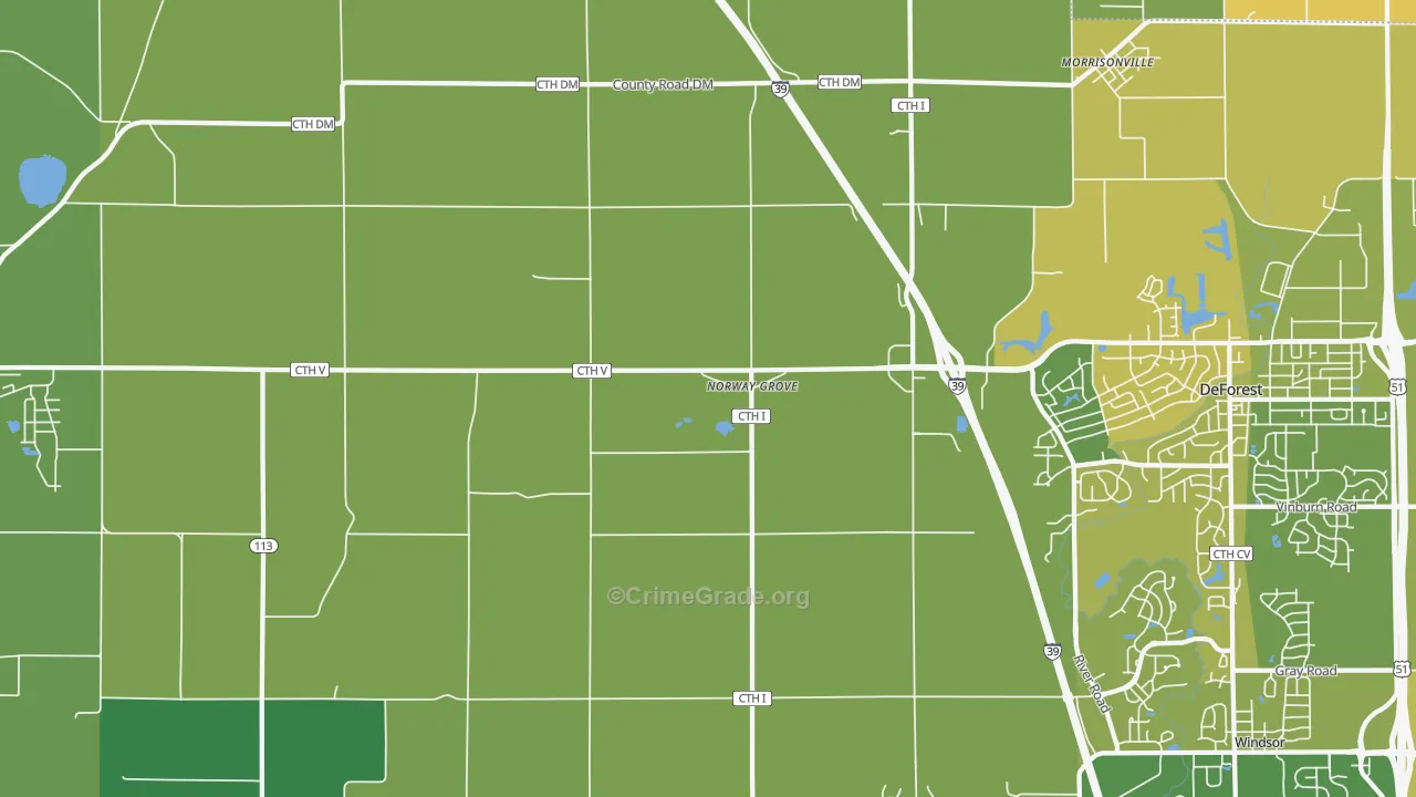 Norway Grove, WI Map of Burglary Rates