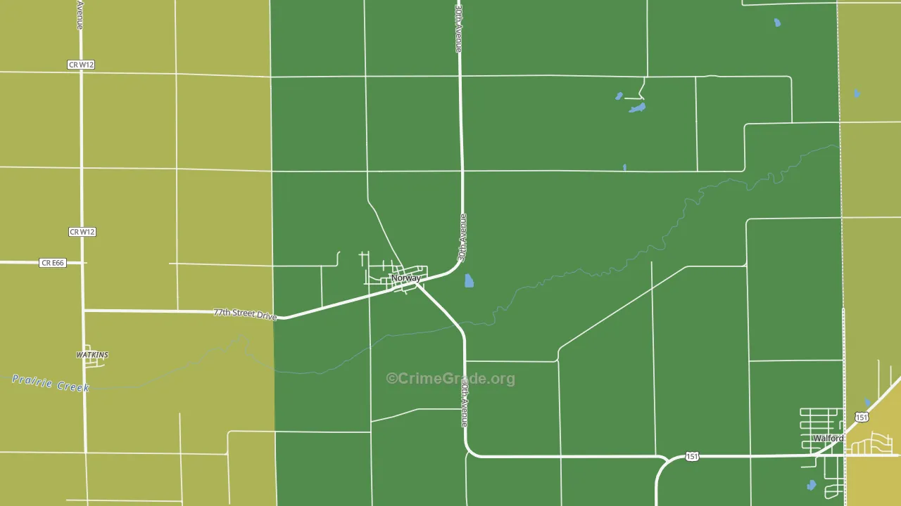 Norway, IA Map of Burglary Rates