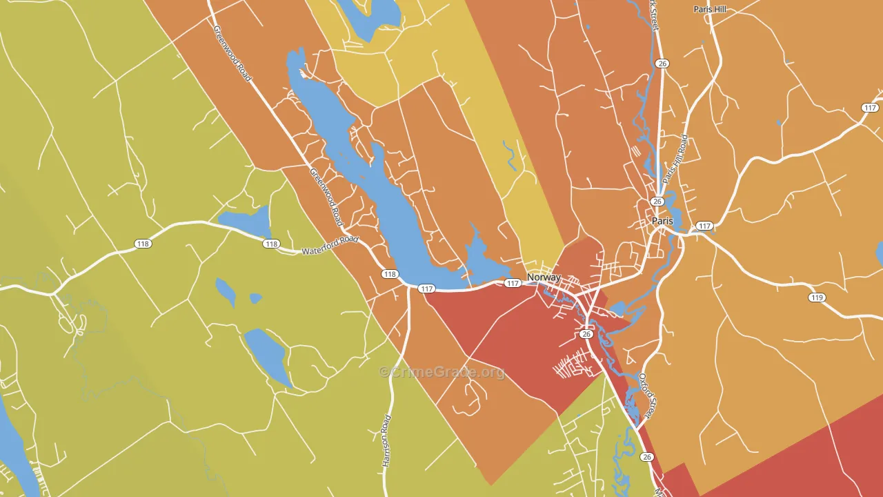 Norway, ME Map of Burglary Rates