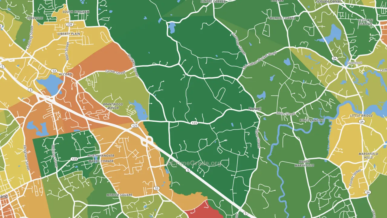 Norwell, MA Map of Burglary Rates