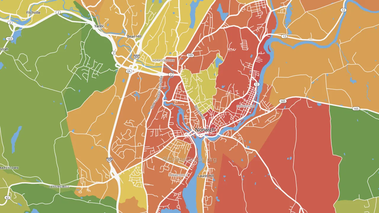 Norwich, CT Map of Burglary Rates