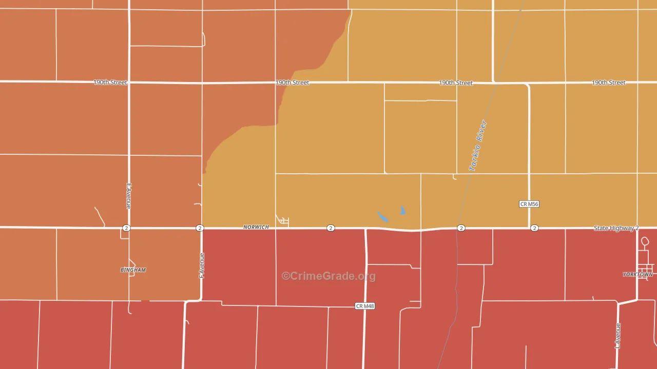 Norwich, IA Map of Burglary Rates