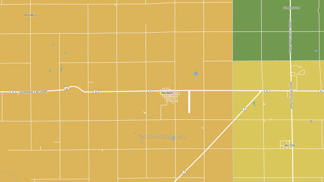 Norwich, KS Map of Burglary Rates