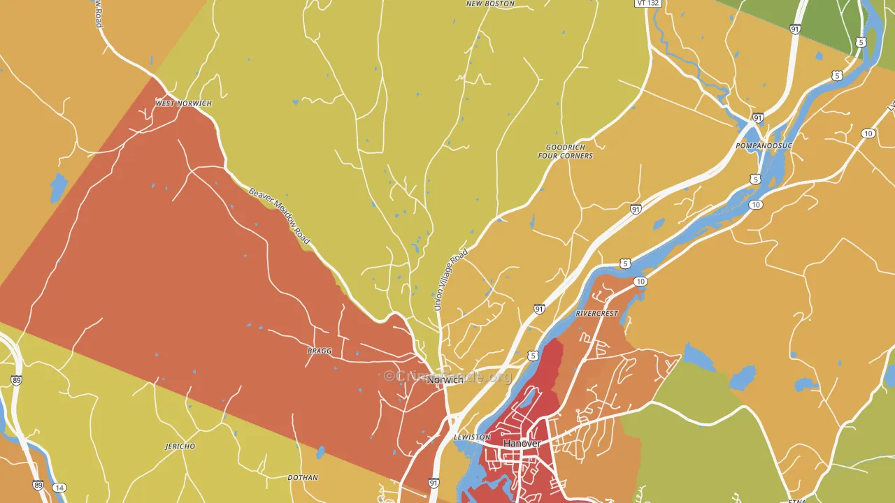 Norwich, VT Map of Burglary Rates