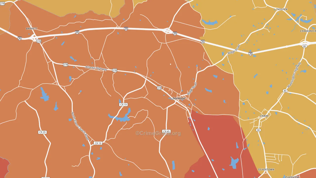 Norwood, GA Map of Burglary Rates