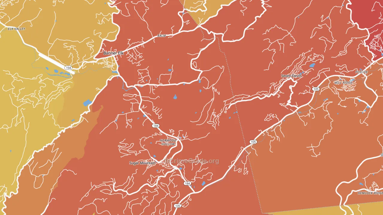 Norwood Hollow, NC Map of Burglary Rates