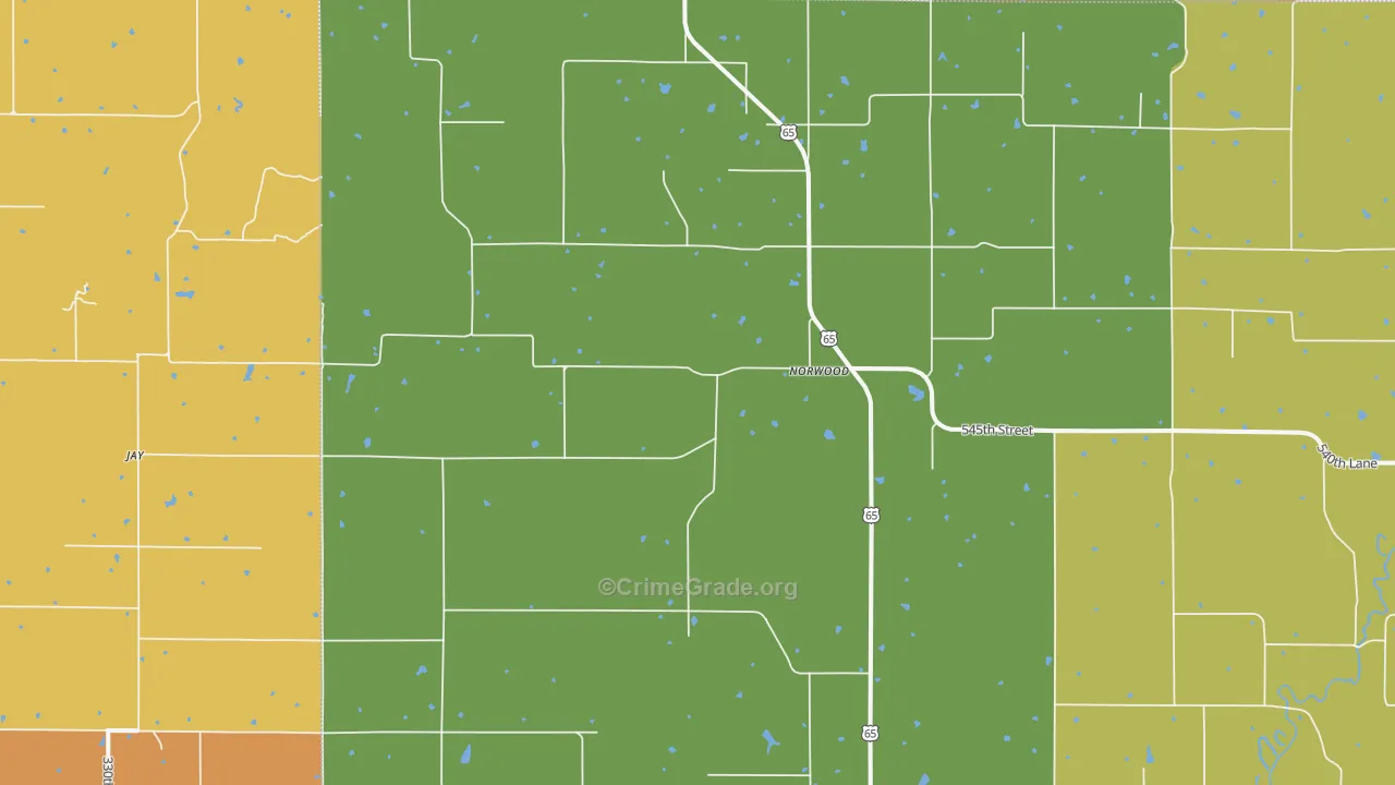 Norwood, IA Map of Burglary Rates