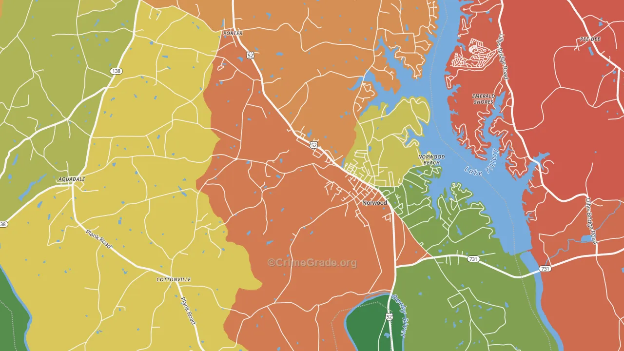 Norwood, NC Map of Burglary Rates