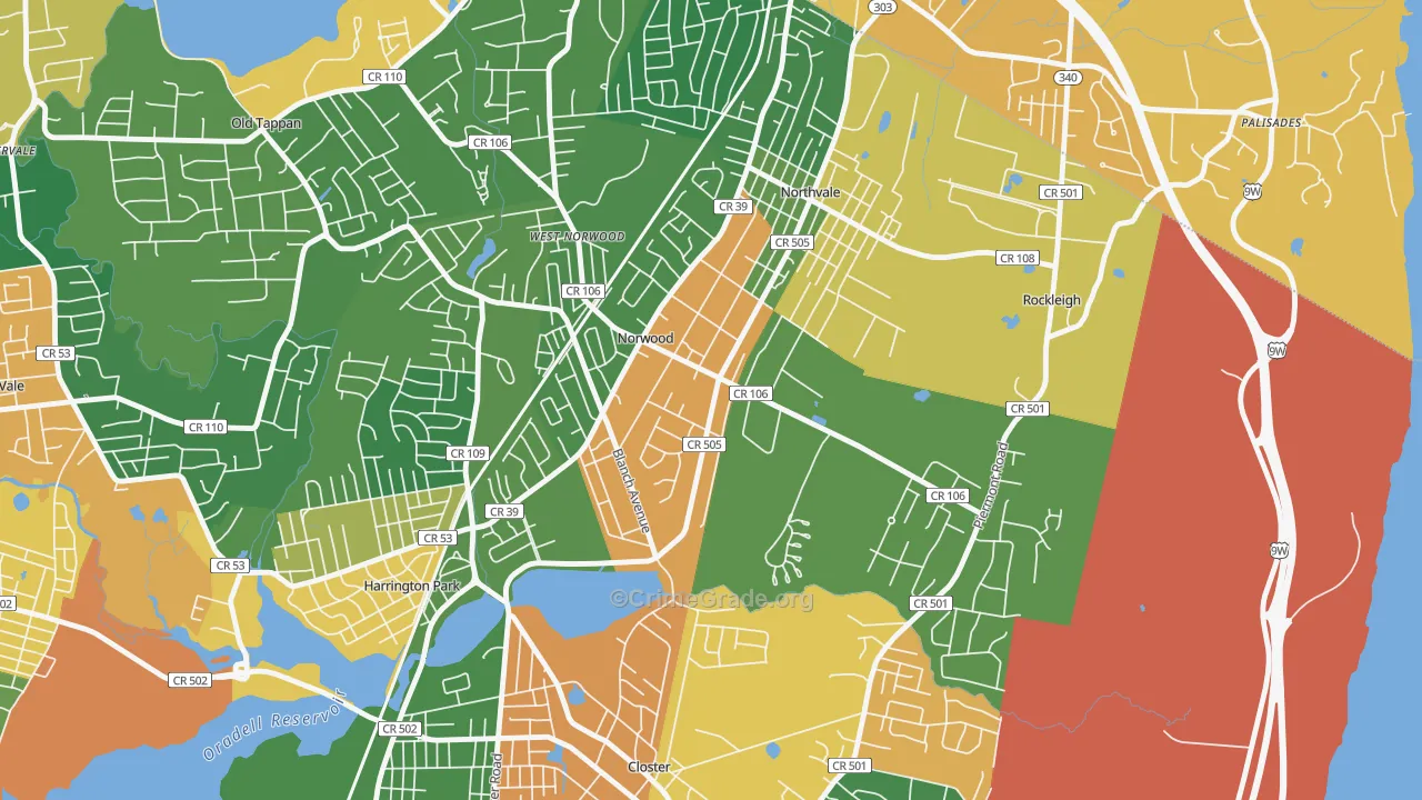 Norwood, NJ Map of Burglary Rates