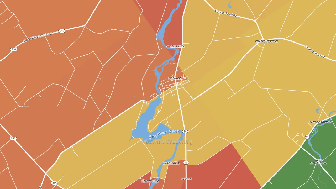 Norwood, NY Map of Burglary Rates