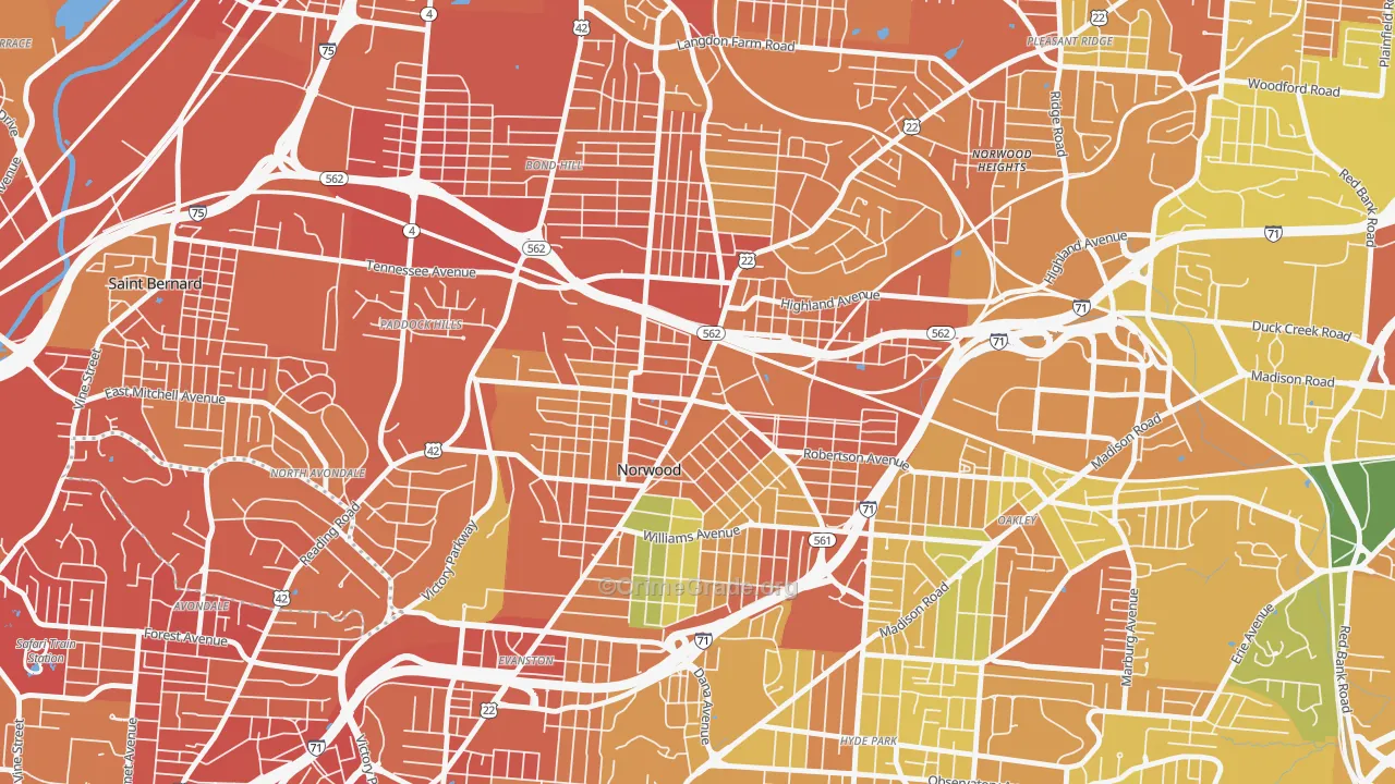 Norwood, OH Map of Burglary Rates