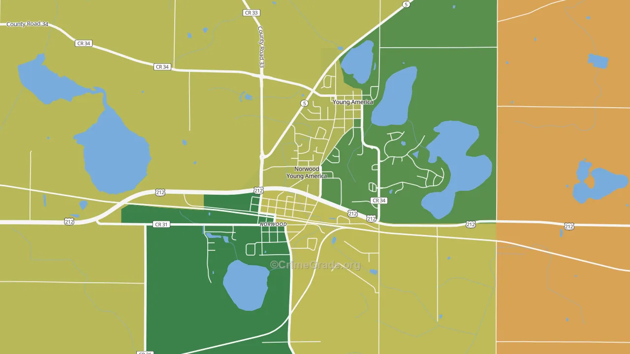 Norwood Young America, MN Map of Burglary Rates