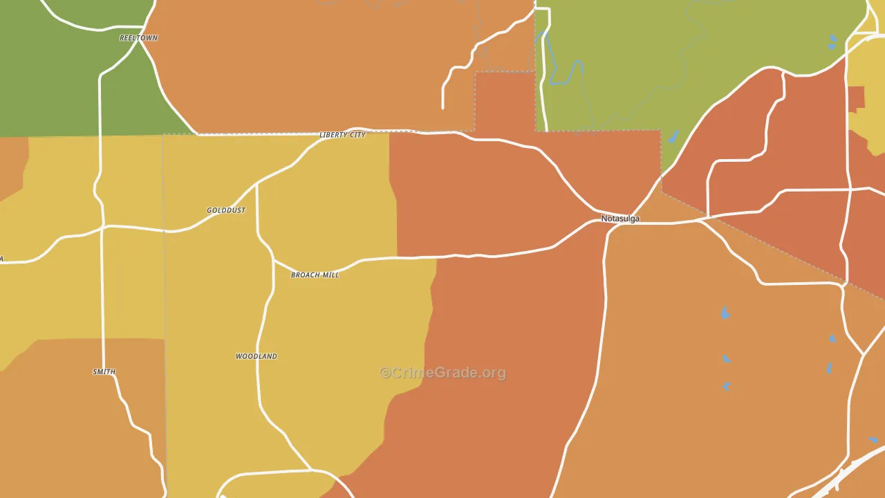 Notasulga, AL Map of Burglary Rates