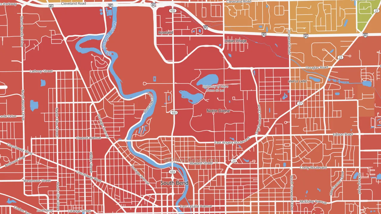 Notre Dame, IN Map of Burglary Rates