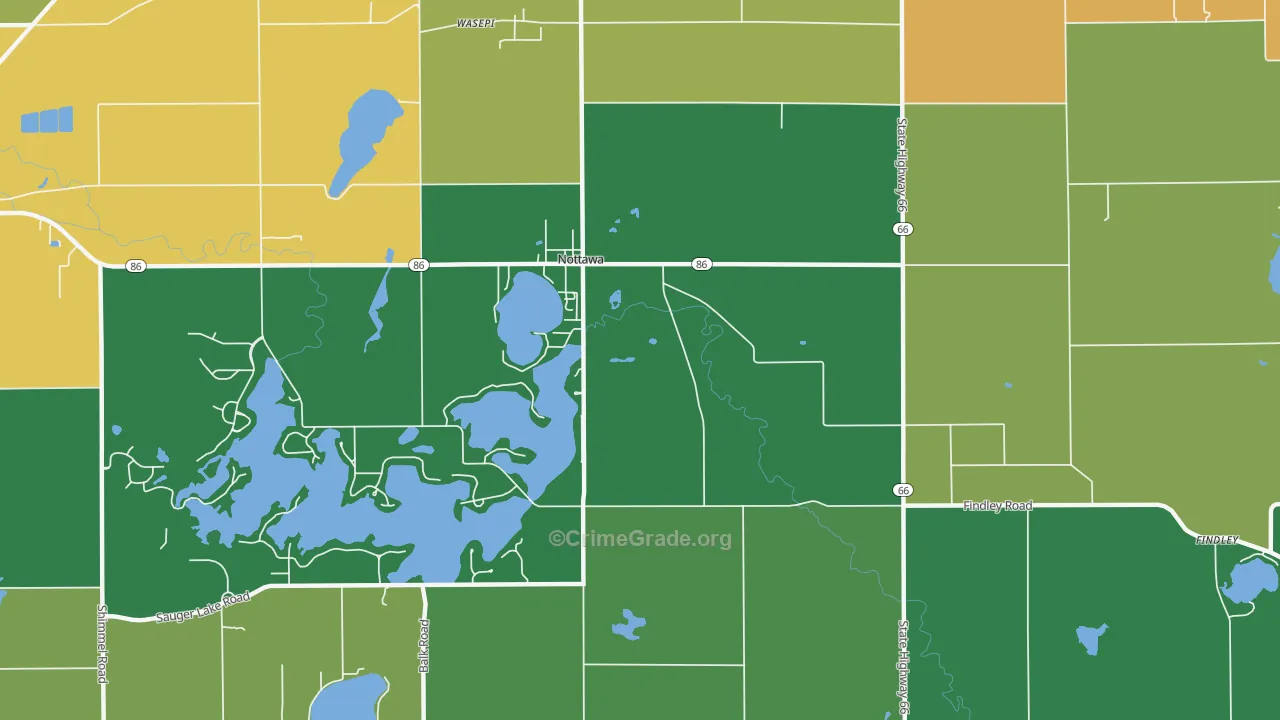Nottawa, MI Map of Burglary Rates