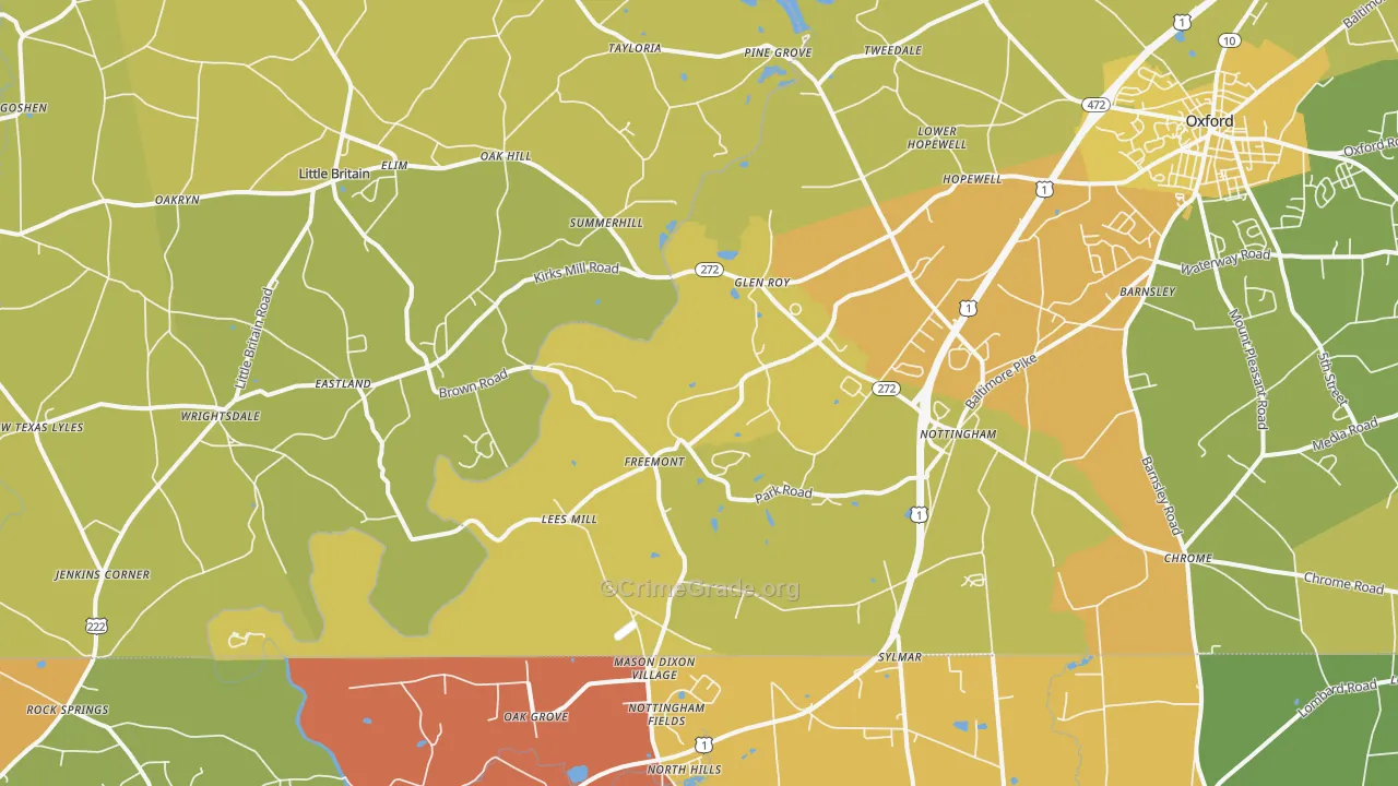 Nottingham, PA Map of Burglary Rates