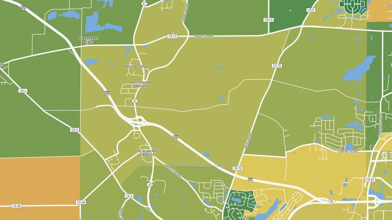 Nottingham Woods, IL Map of Burglary Rates